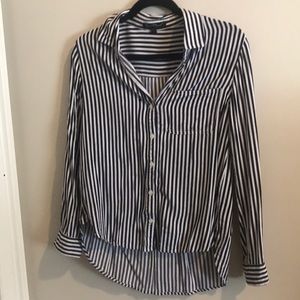 Blue and white striped button down shirt